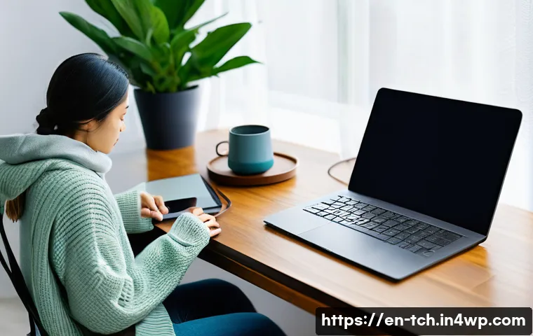 테크노웰빙을 위한 필수 팁 - **Prompt: Digital Sanctuary - Minimalist Workspace**
A serene, gender-neutral young adult (25-35...