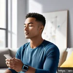 테크노웰빙 서비스의 시장 전망 - A modern, sleek wearable biometric device on a diverse adult&rsquo;s wrist, displaying real-time health da...
