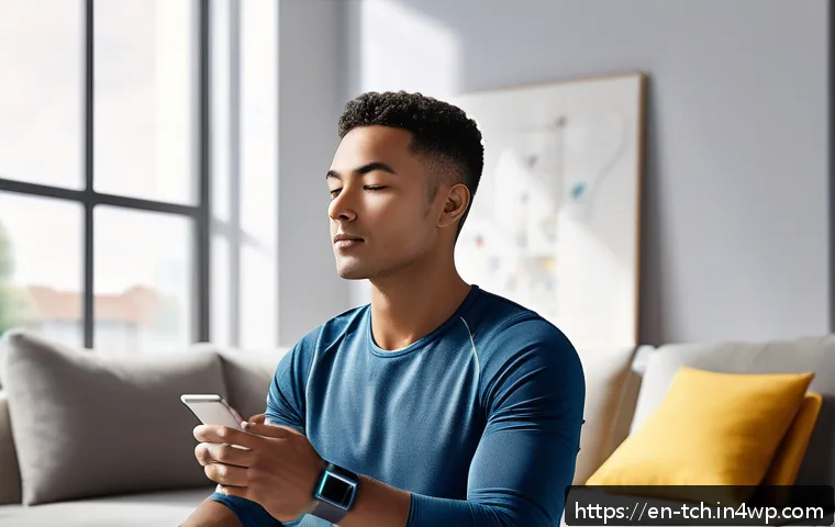 테크노웰빙 서비스의 시장 전망 - A modern, sleek wearable biometric device on a diverse adult&rsquo;s wrist, displaying real-time health da...